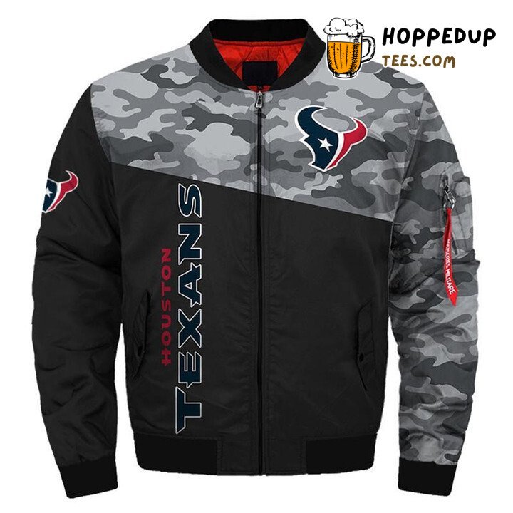Houston Texans NFL Black Camo Pattern Bomber Jacket Authentic