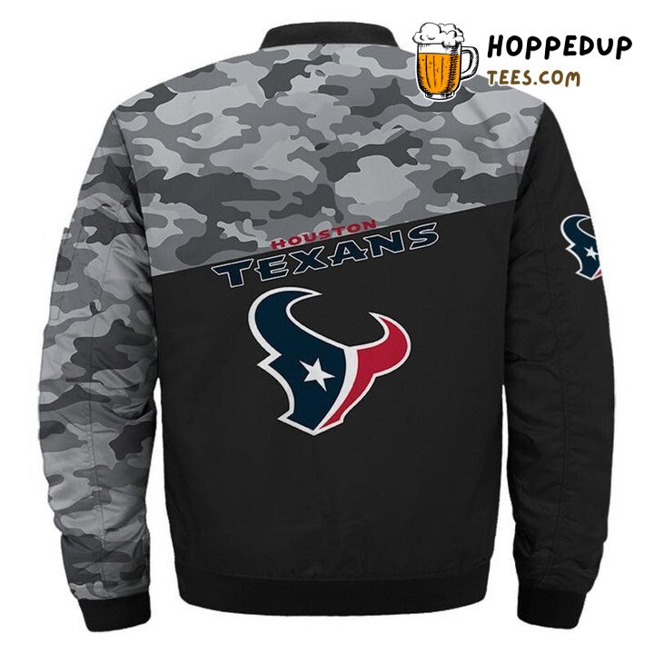 Houston Texans NFL Black Camo Pattern Bomber Jacket Authentic