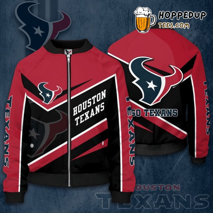 Houston Texans NFL Bold Red Black Supporter Bomber Jacket Trim