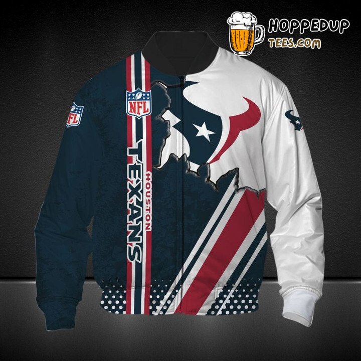 Houston Texans NFL Contemporary Blue White Bomber Jacket Look