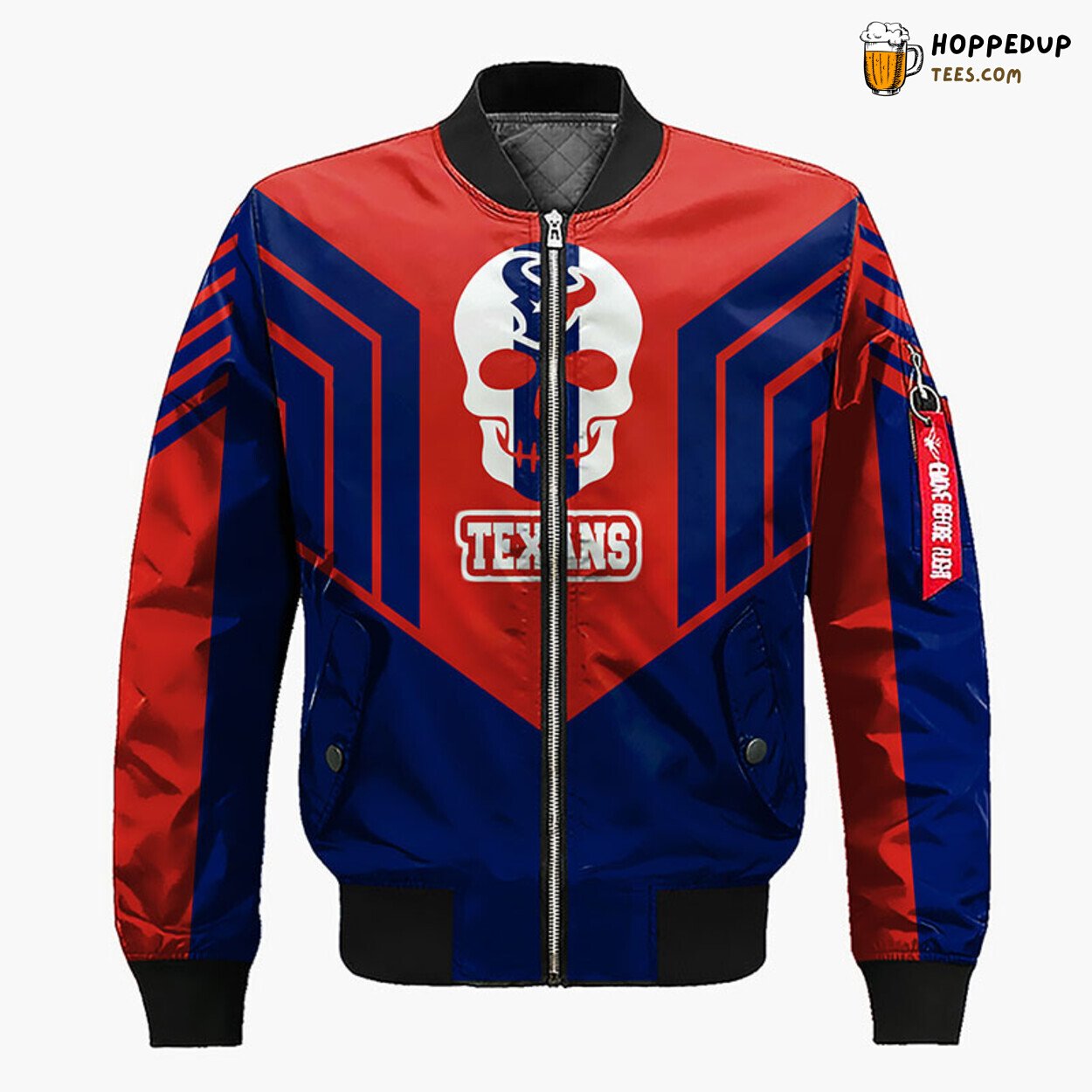 Houston Texans NFL Unisex Bomber Jacket Blue Red Skull Design