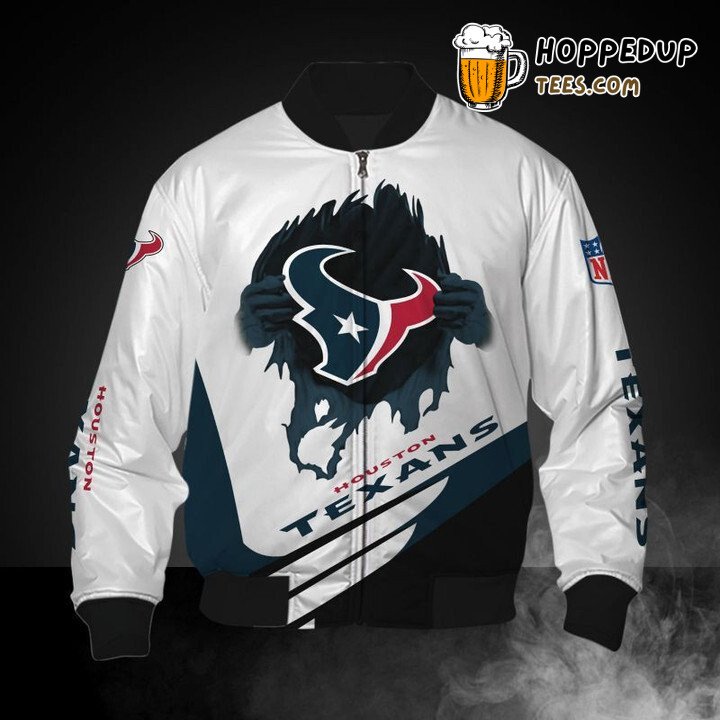 Houston Texans NFL White Blue Modern Fan Bomber Jacket Style