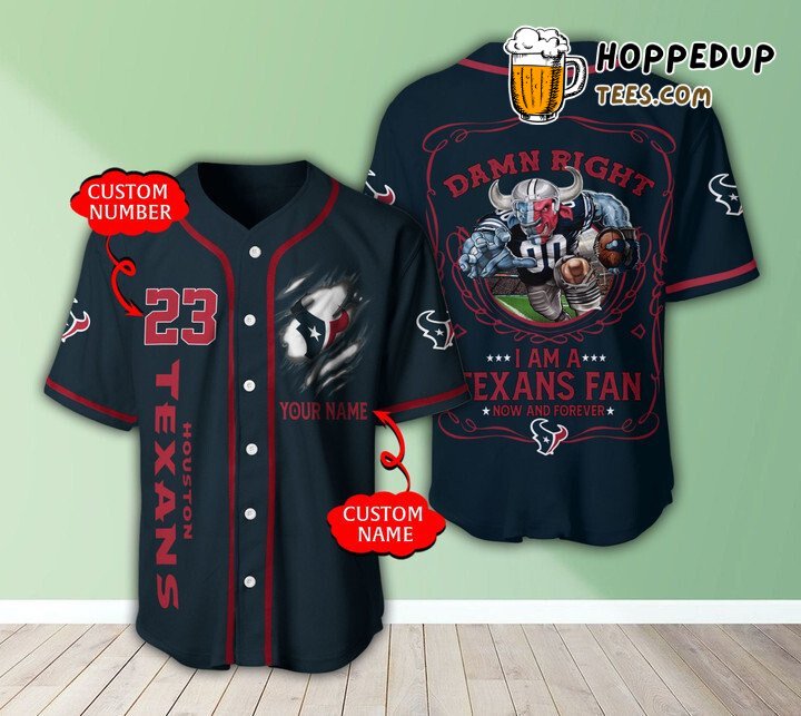 Houston Texans Personalized Blue Baseball Jersey Unisex NFL Style