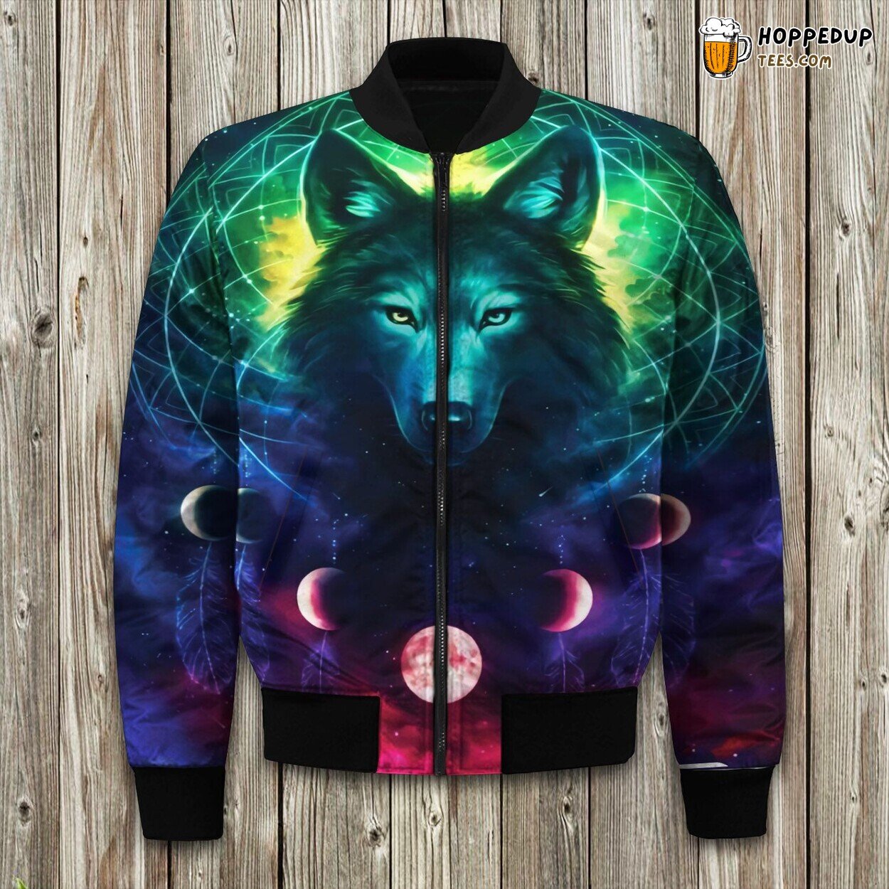 Howling Wolves Print Winter Bomber Jacket Moonlight Serenade Fashion