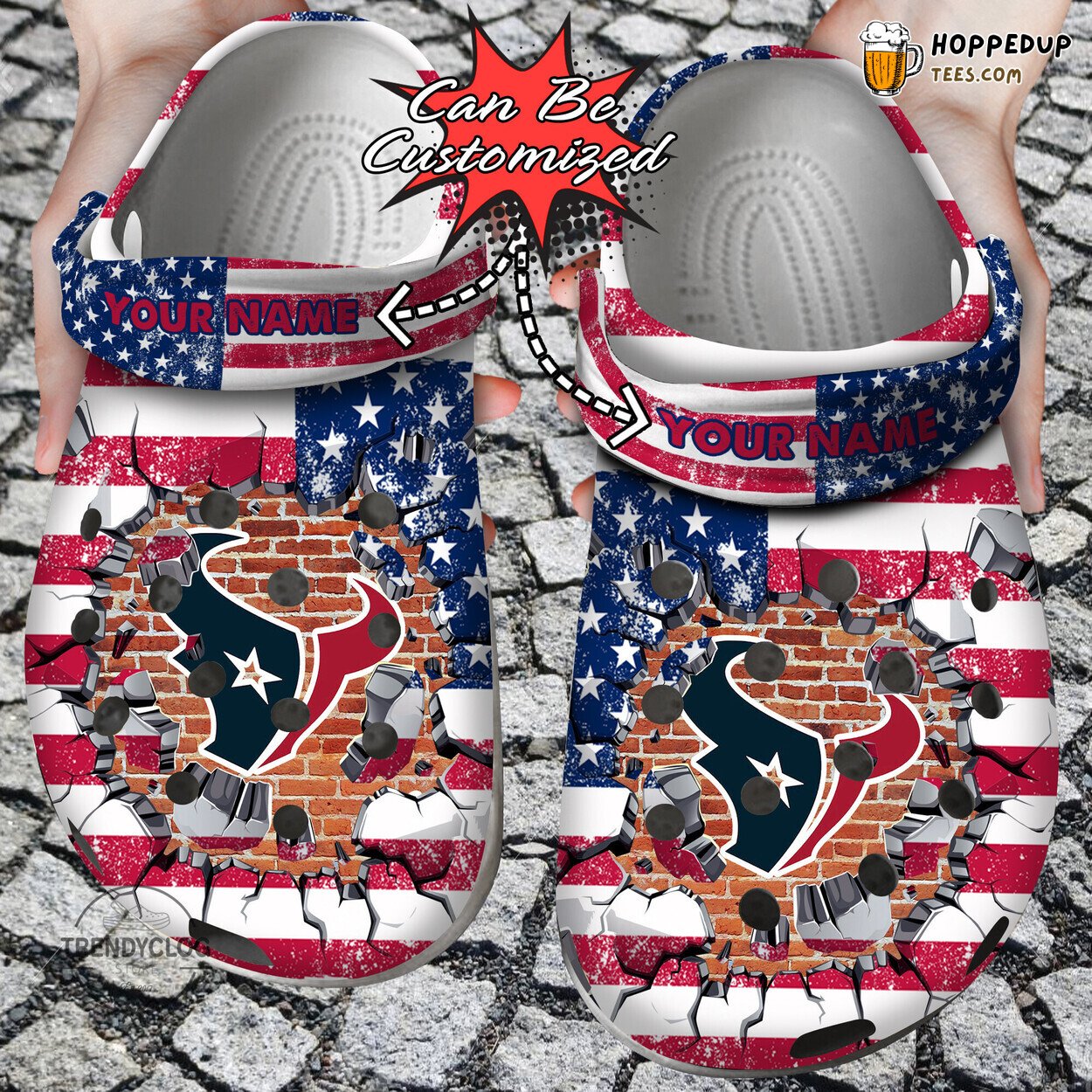 HTexans Football Personalized American Flag Wall Breaking Clogs