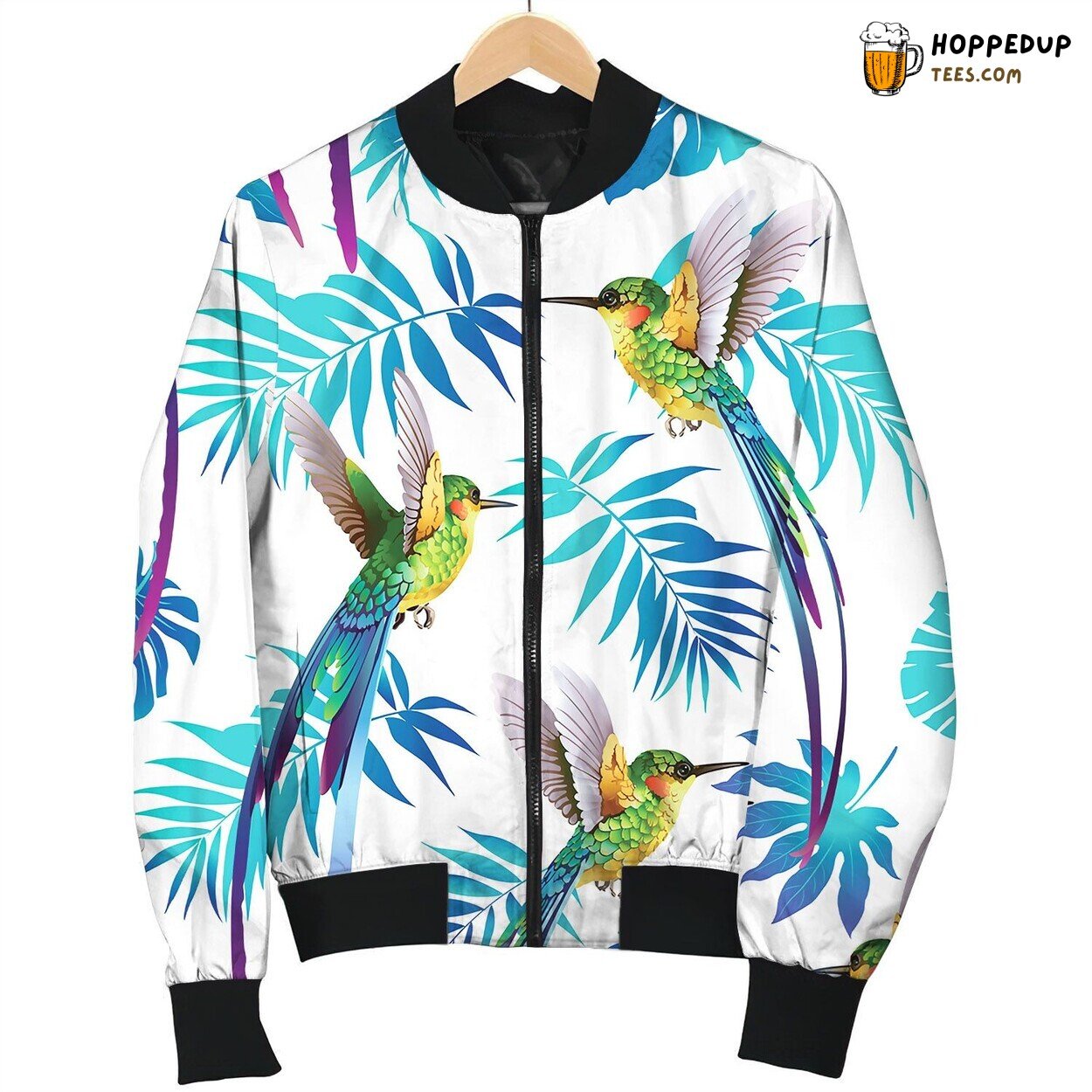 Hummingbird And Tropical Flowers Background Bomber Jacket