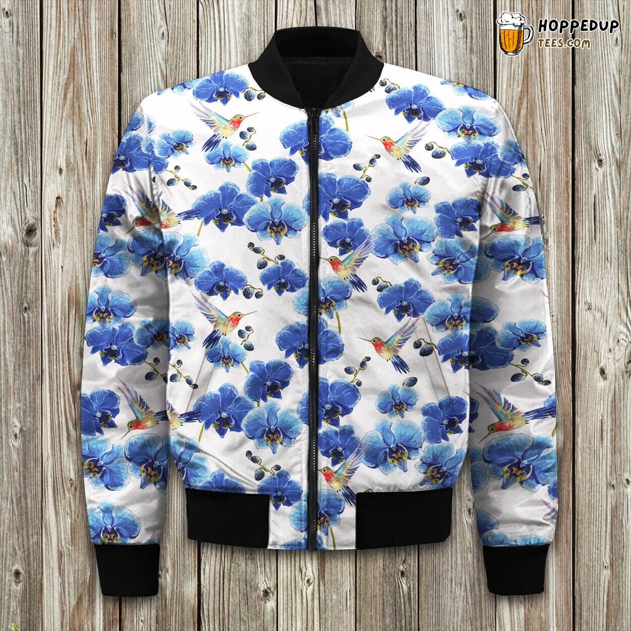 Hummingbird Bird Design on Winter Bomber Jacket Crafted Detail