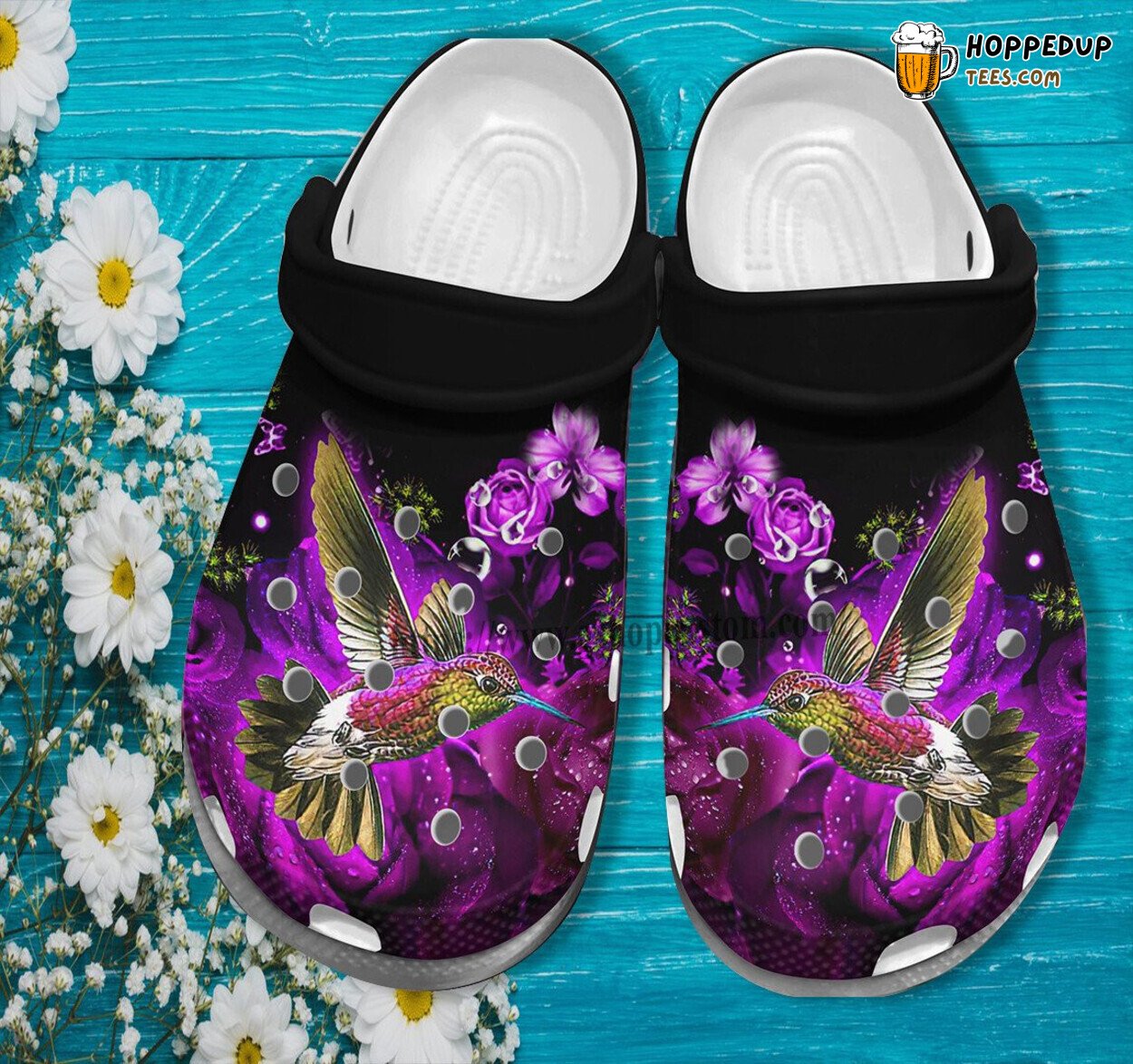 Hummingbird Girl Roses Purple Design Croc Clogs Women Girl Gift Idea