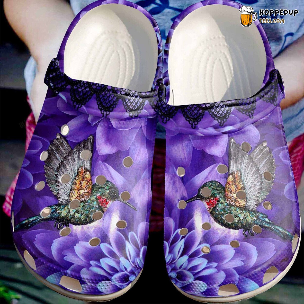 Hummingbird Purple Flower Theme Clogs Shoes Birthday Gift Nature Inspired