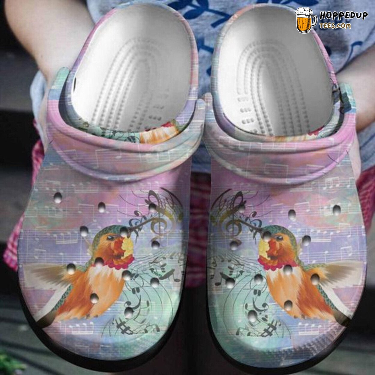Hummingbird With Staves Themed Comfortable Unique Rubber Clog Shoes