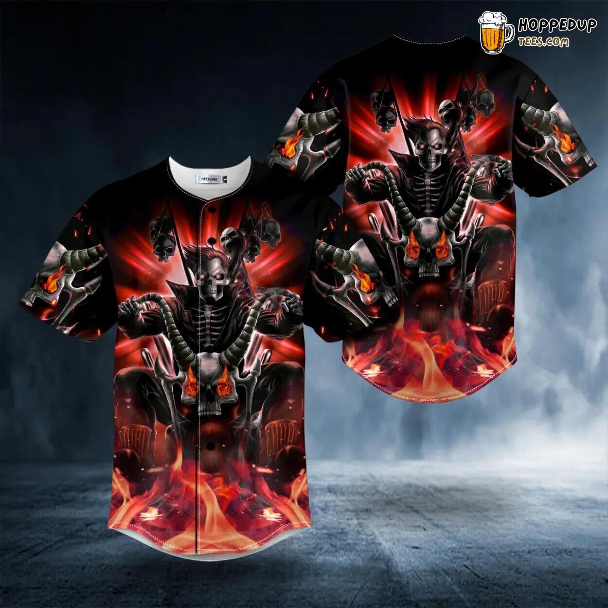 Hunter Killer Biker Racer Skull Fire Baseball Jersey Graphic Tees 3D Print