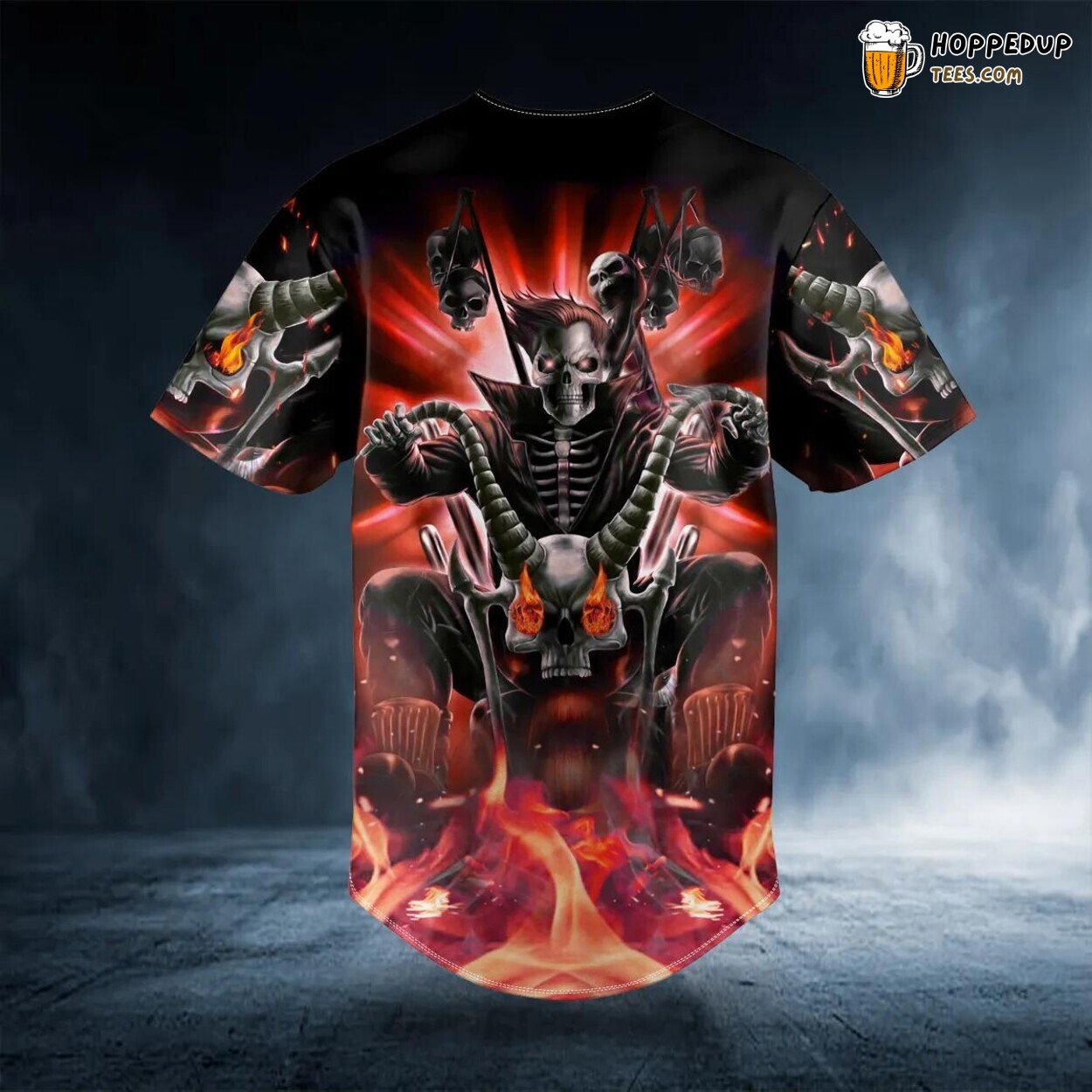 Hunter Killer Biker Racer Skull Fire Baseball Jersey Graphic Tees 3D Print