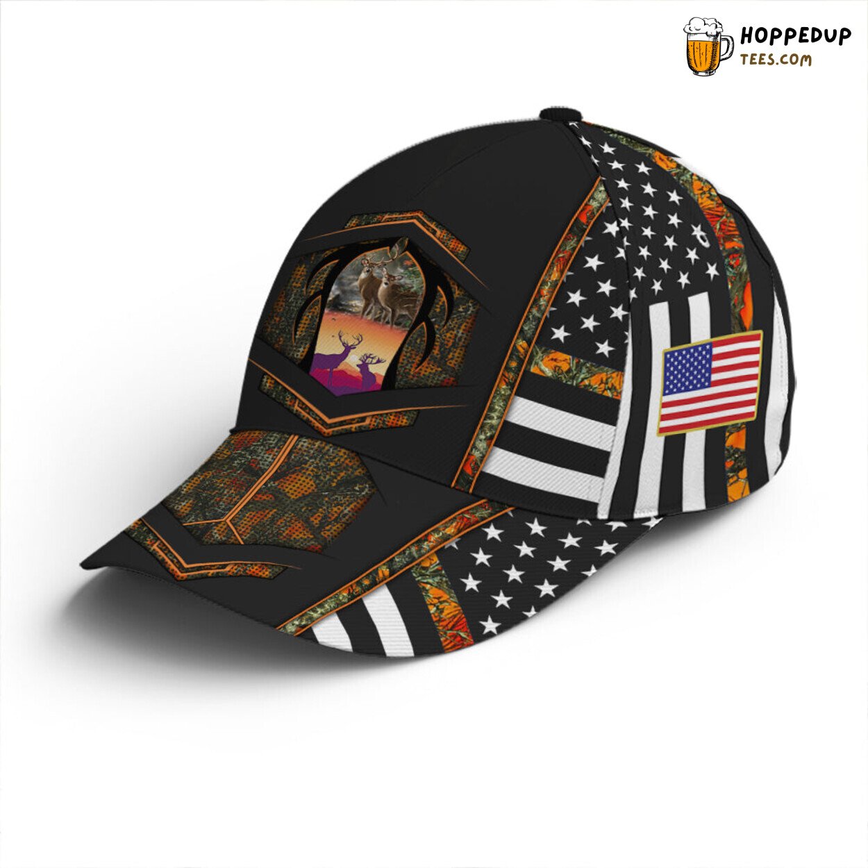 Hunter’s Pride Orange Camouflage US Flag Unique Baseball Cap Design
