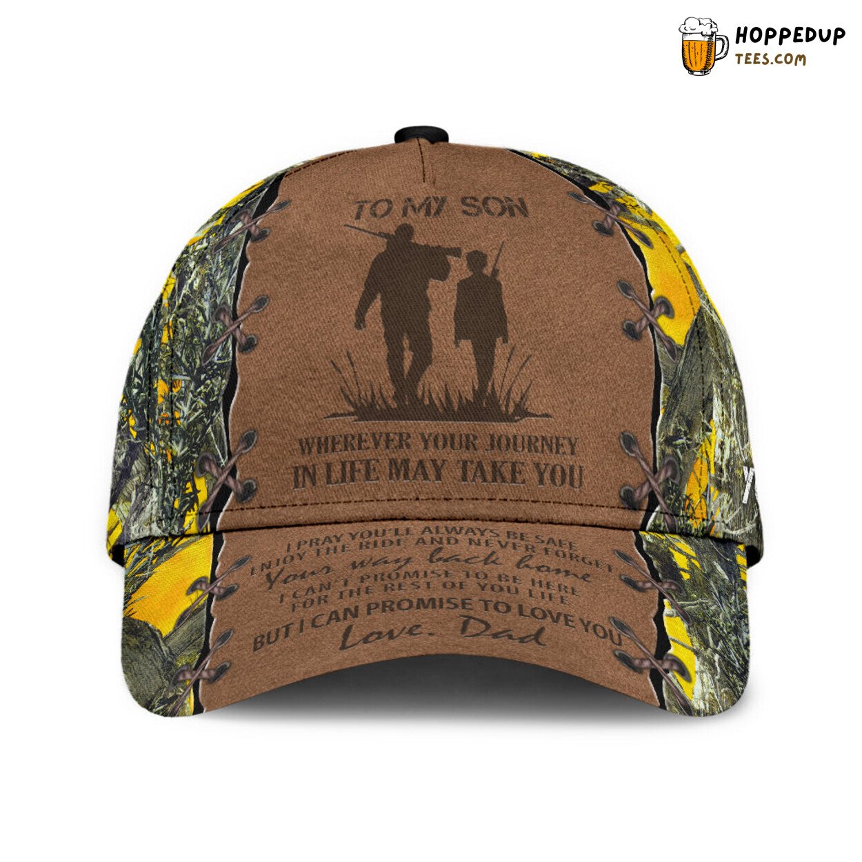 Hunting Dad Baseball Cap Yellow Camo Design To My Son Tribute Hat Hunting Dad Baseball Cap Yellow Camo Design To My Son Tribute Hat