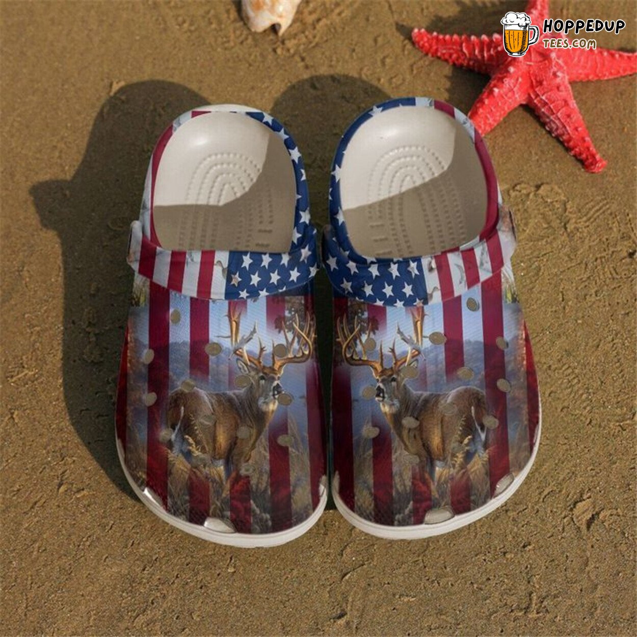 Hunting Flag Deer Themed Rubber Clog Shoes Comfy Footwear for Hunters