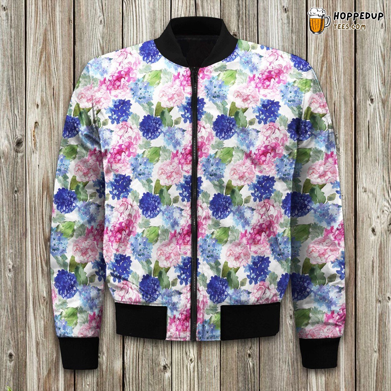 Hydrangea Light Pink And Blue Bomber Jacket