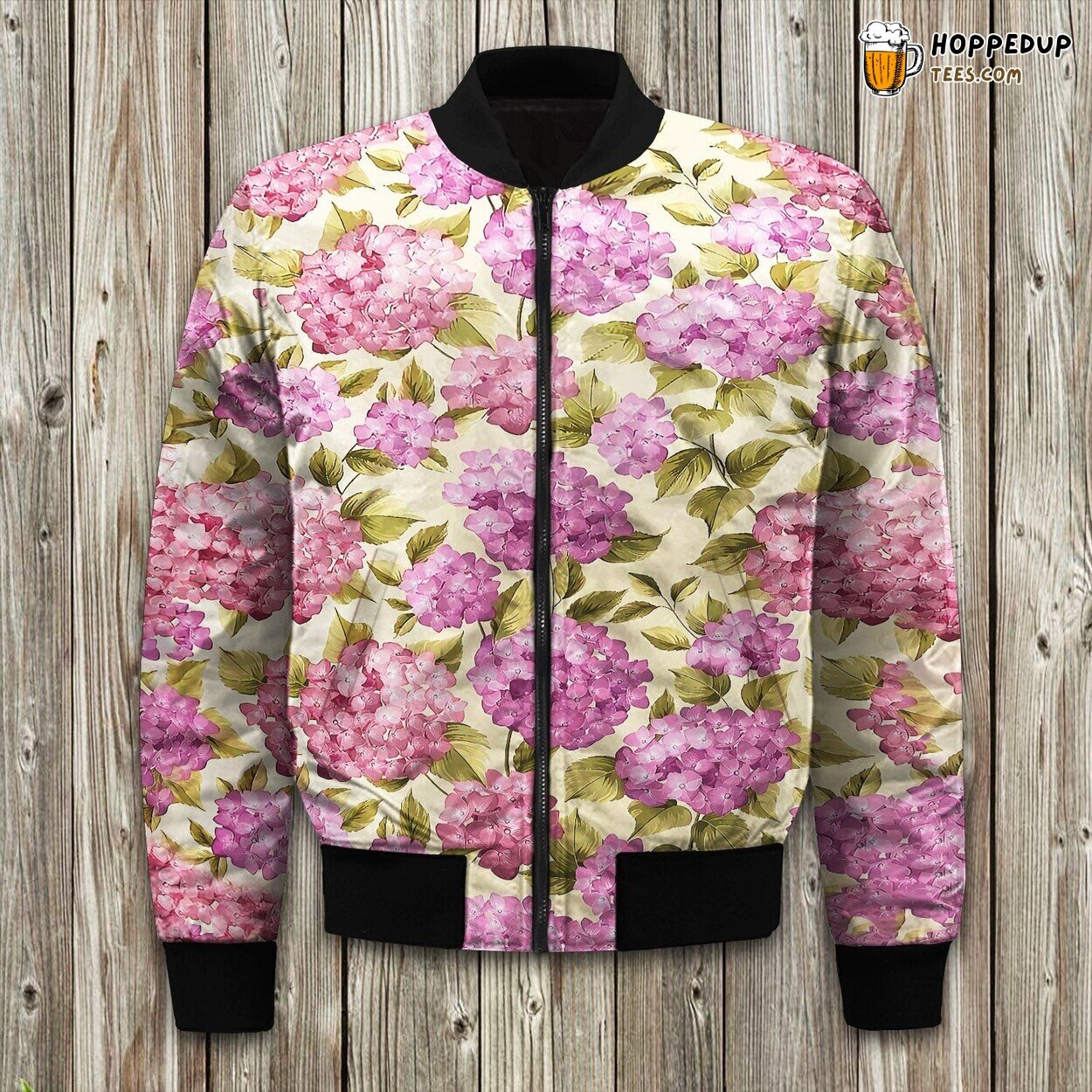 Hydrangea Pattern Print Design Bomber Jacket