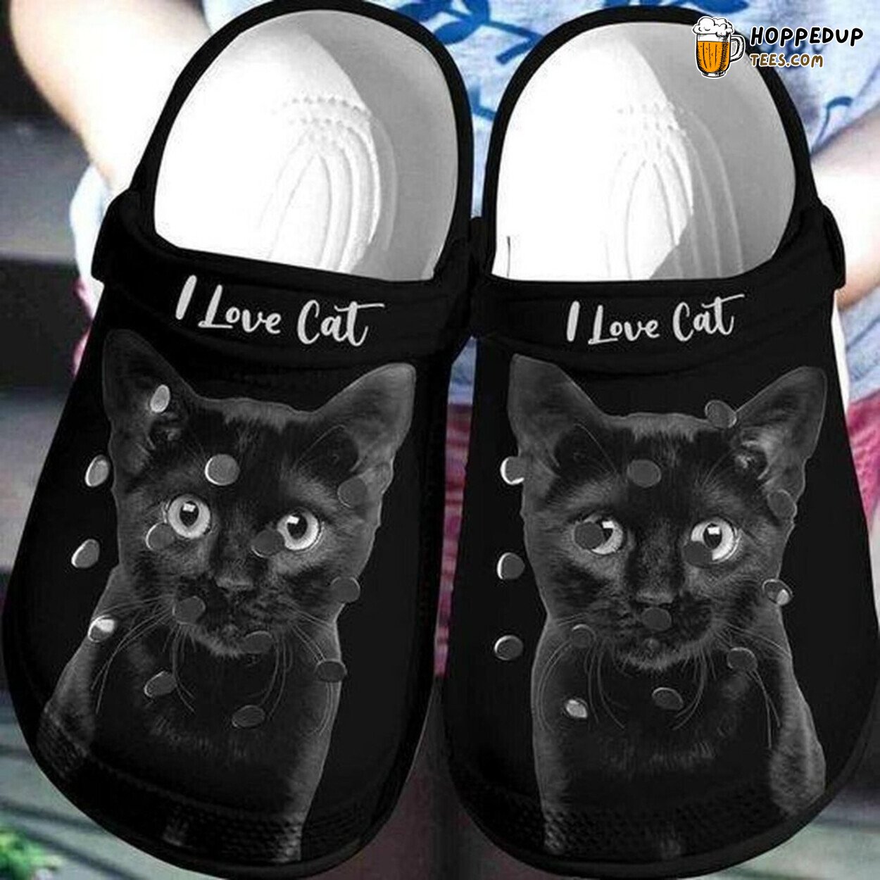 I Love Black Cat Personalized Rubber Clog Shoes Comfy Footwear Cat Enthusiast