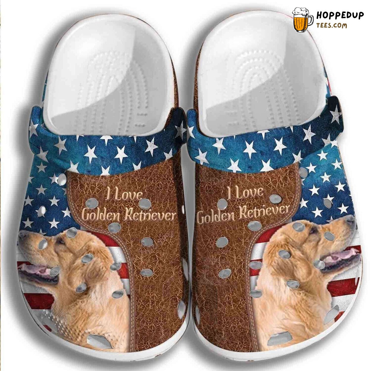I Love Golden Retriever Dog USA Flag 4th July Comfort Clogs