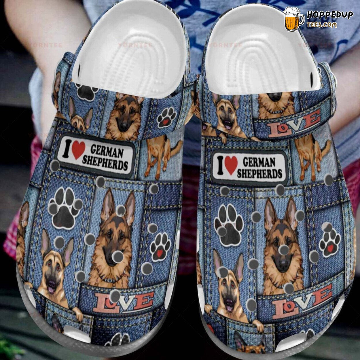 I Love Shepherds Dog Themed Rubber Clog Shoes Comfortable Pet Lover Gift