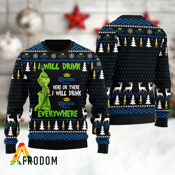 I Will Drink Corona Extra Everywhere Christmas Ugly Sweater HU