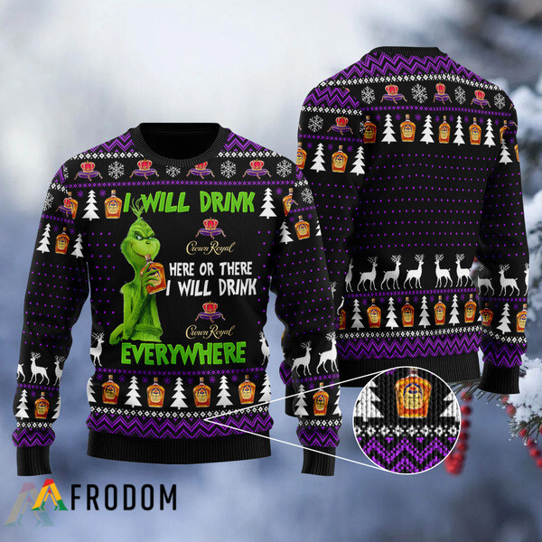 I Will Drink Crown Royal Everywhere Christmas Ugly Sweater HU