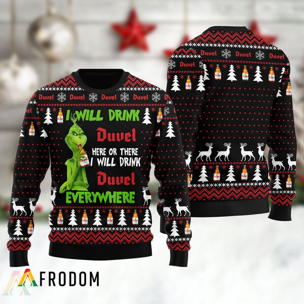 I Will Drink Duvel Beer Everywhere Christmas Ugly Sweater HU