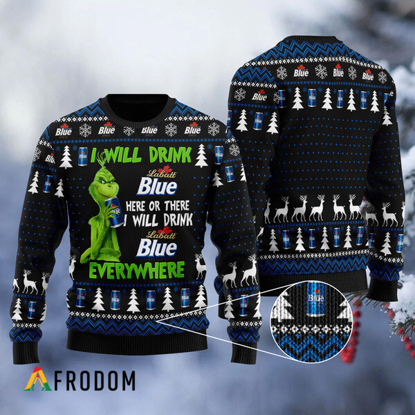 I Will Drink Labatt Blue Everywhere Christmas Ugly Sweater HU