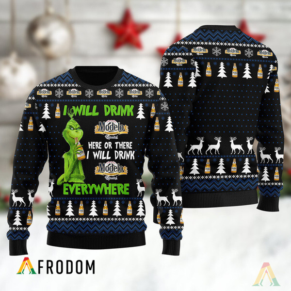 I Will Drink Modelo Especial Everywhere Christmas Ugly Sweater HU