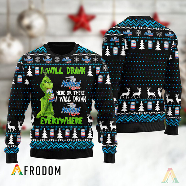 I Will Drink Natural Light Everywhere Christmas Ugly Sweater HU