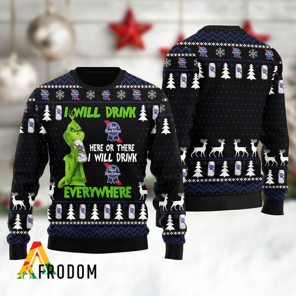 I Will Drink Pabst Blue Ribbon Everywhere Christmas Ugly Sweater HU