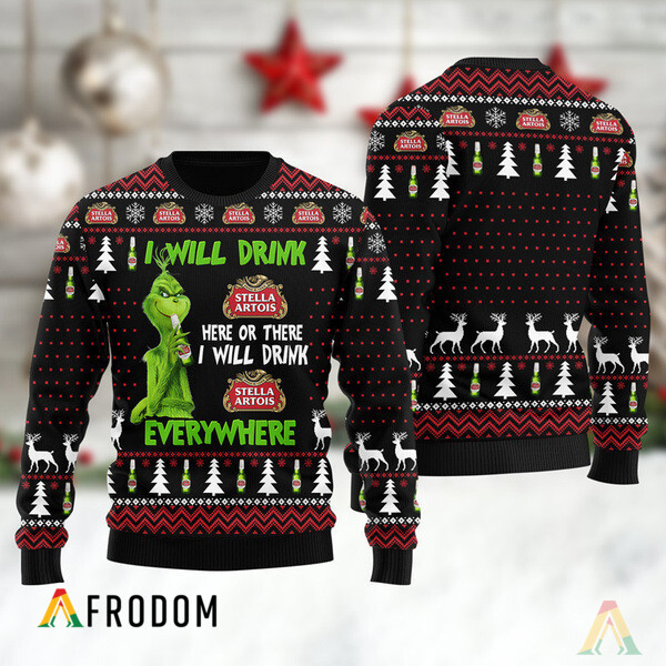 I Will Drink Stella Artois Everywhere Christmas Ugly Sweater HU