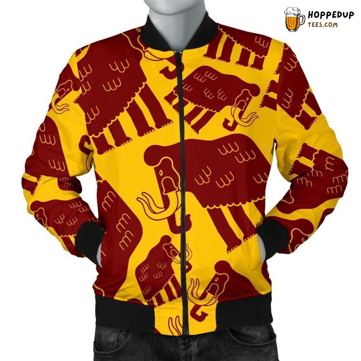 Ice Age Mammoth Inspired Men’s Bomber Jacket Unique Design Pattern Display