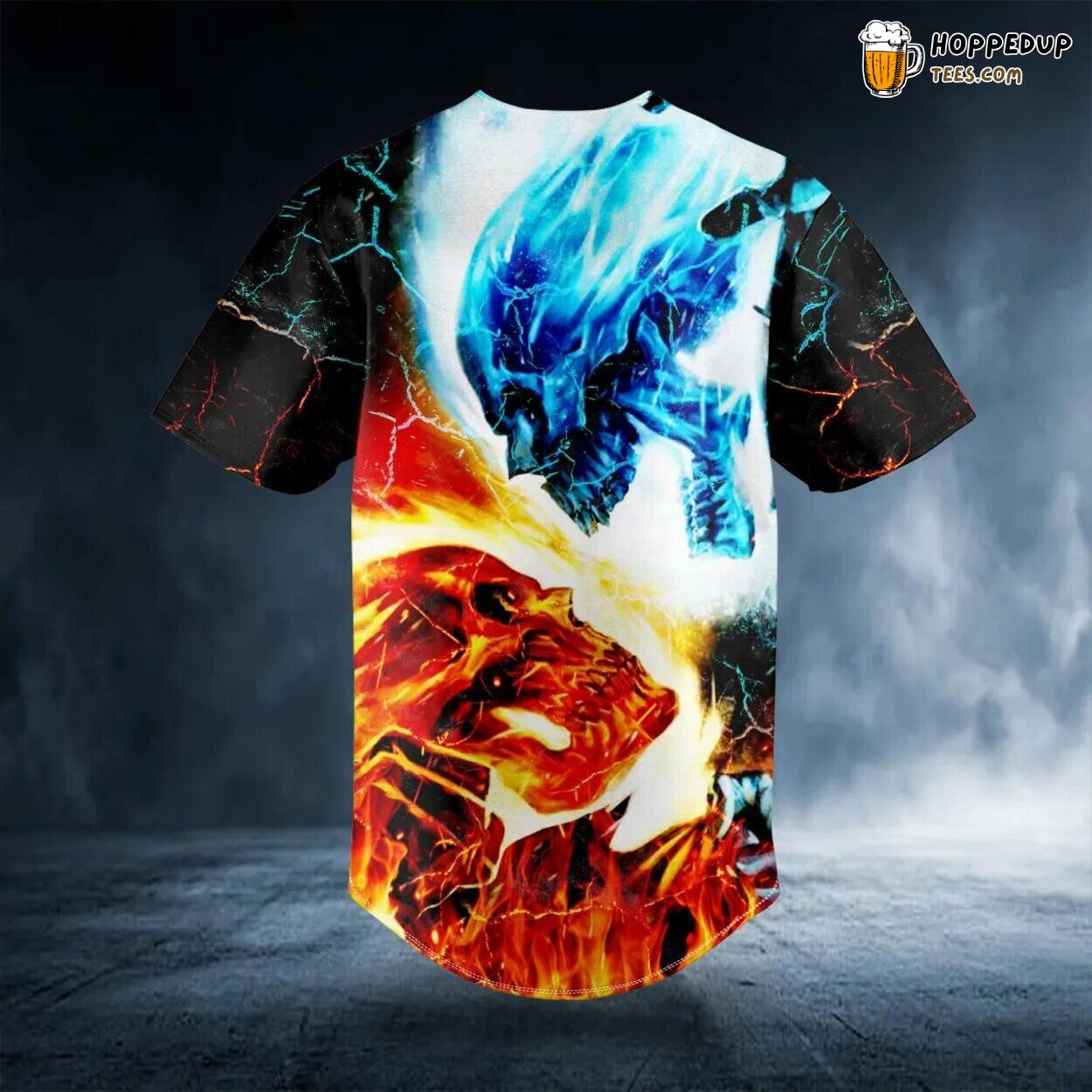 Ice Fire Skull Baseball Jersey Viking 3D Tees Unique Design Wear Graphic Print