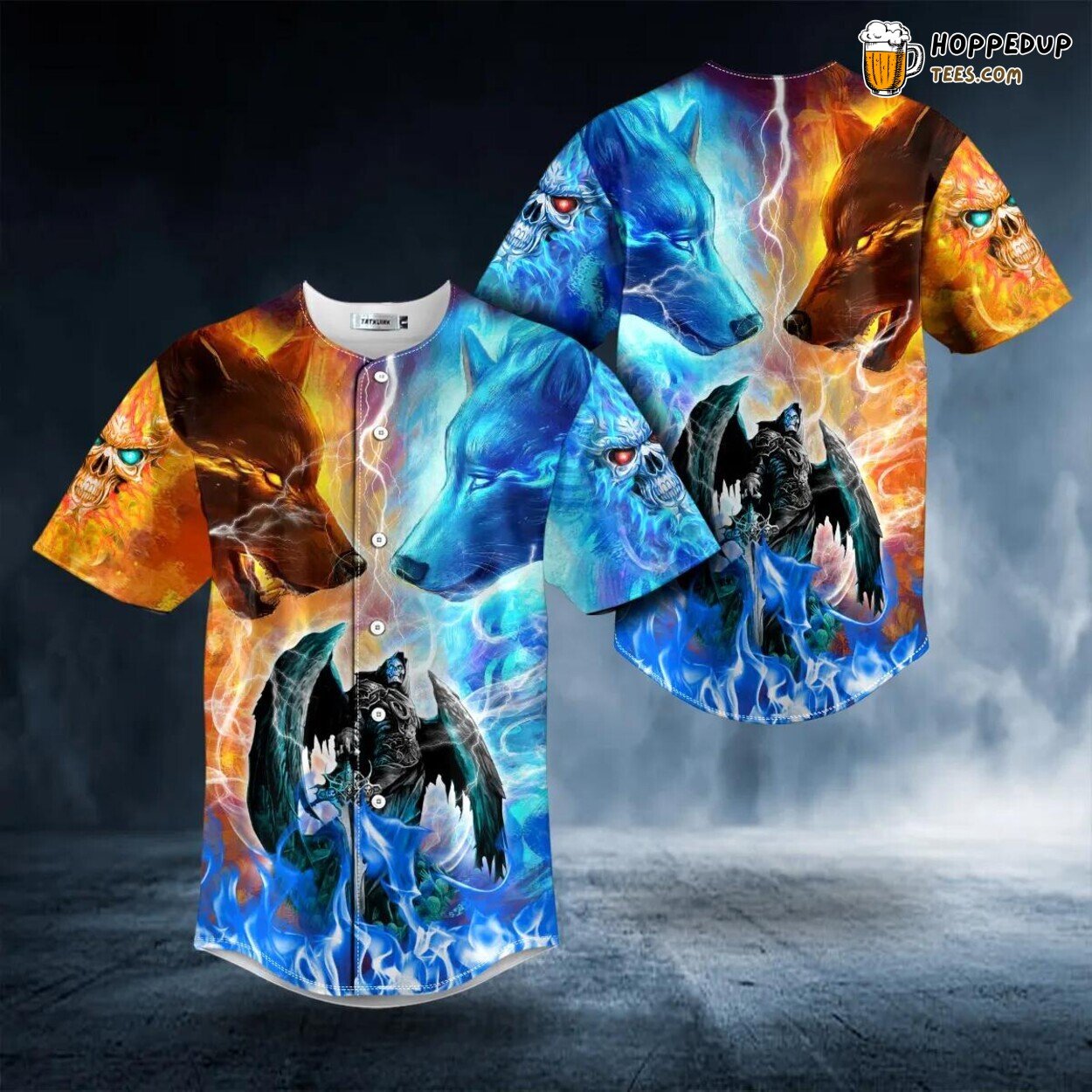 Ice Fire Wolf Skull Baseball Jersey Grim Reaper Lightning Design Edition