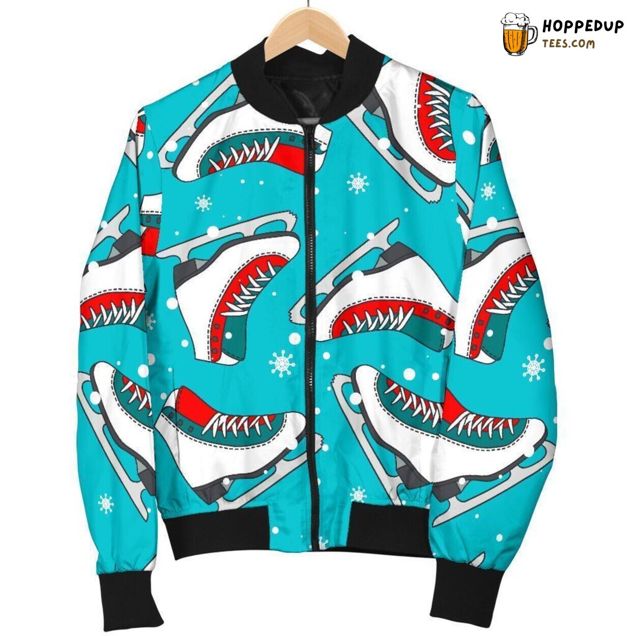 Ice Skate Amidst Snowflakes Men’s Bomber Jacket Unique Pattern Display Art