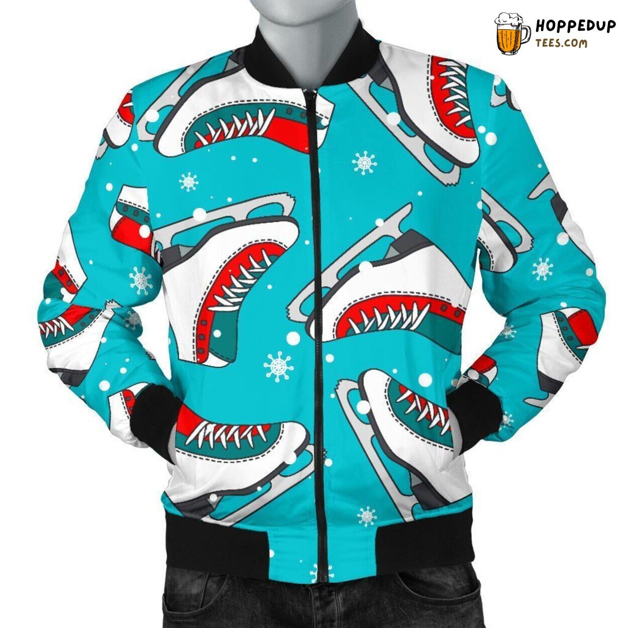 Ice Skate Amidst Snowflakes Men’s Bomber Jacket Unique Pattern Display Art