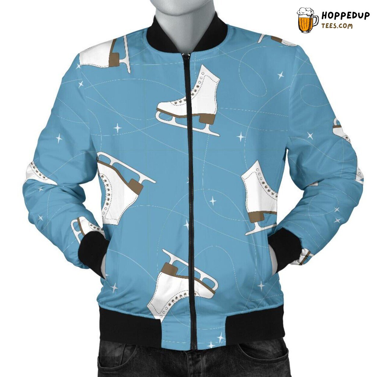 Ice Skate Winter Tribute Men’s Bomber Jacket Unique Design Pattern Display