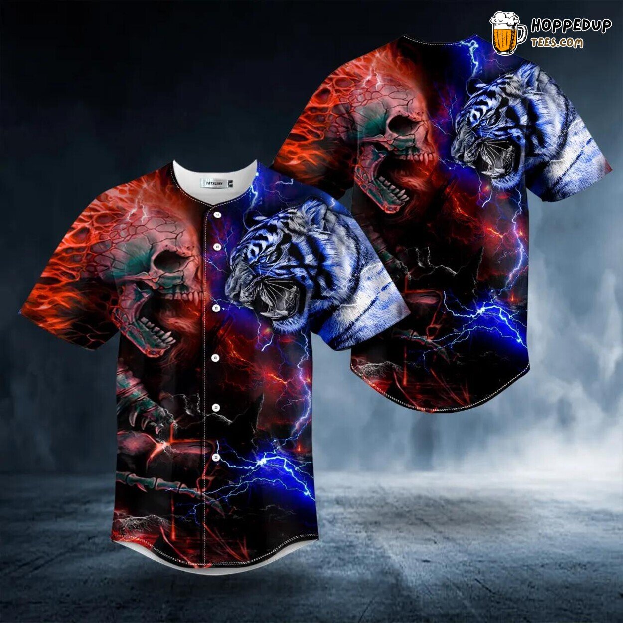 Ice Tiger Fire Skull Baseball Jersey Viking 3D Tees Unique Design Wear Graphic