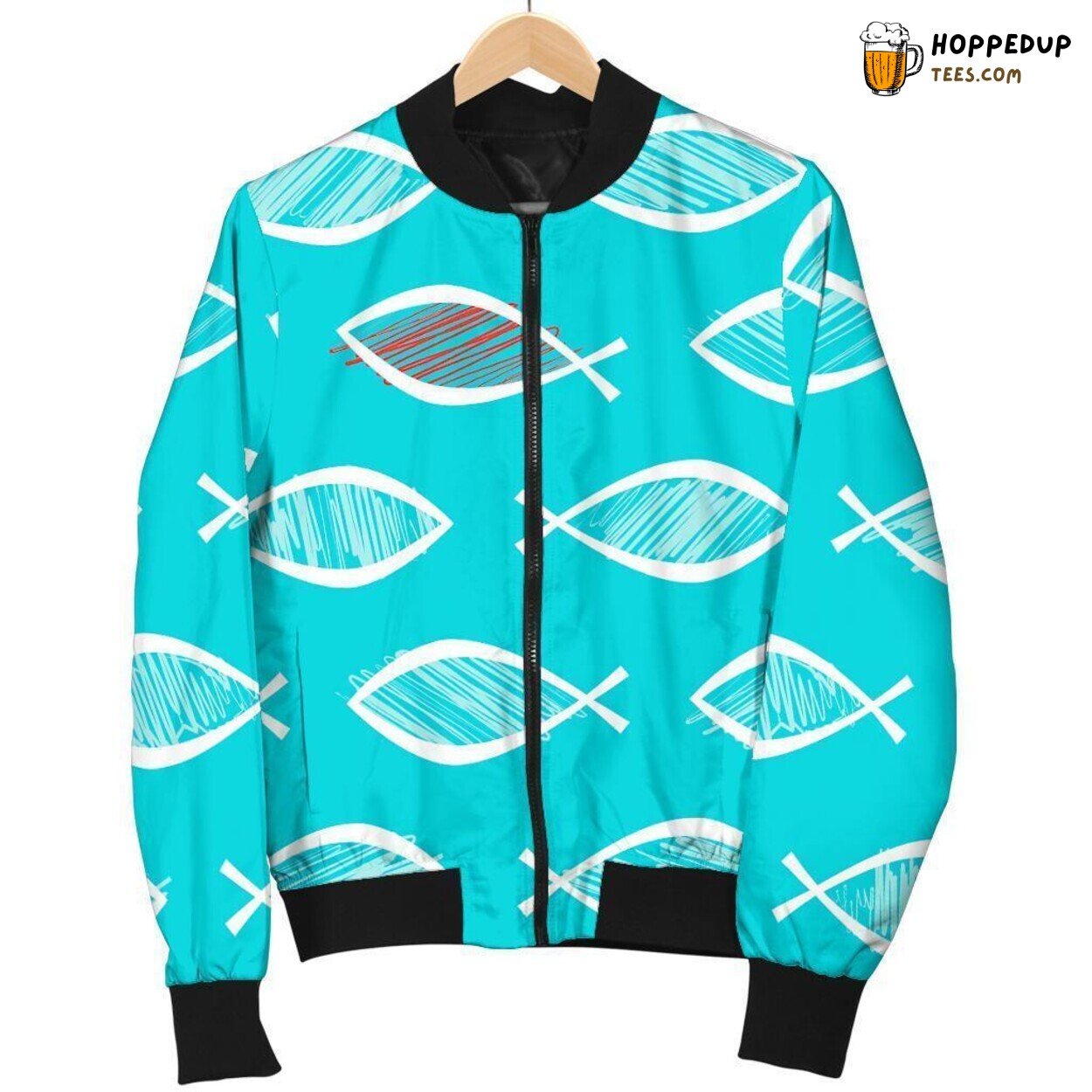 Ichthys Christian Faith Men’s Bomber Jacket Unique Distinct Pattern Design