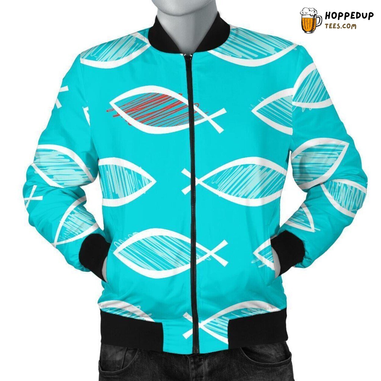 Ichthys Christian Faith Men’s Bomber Jacket Unique Distinct Pattern Design
