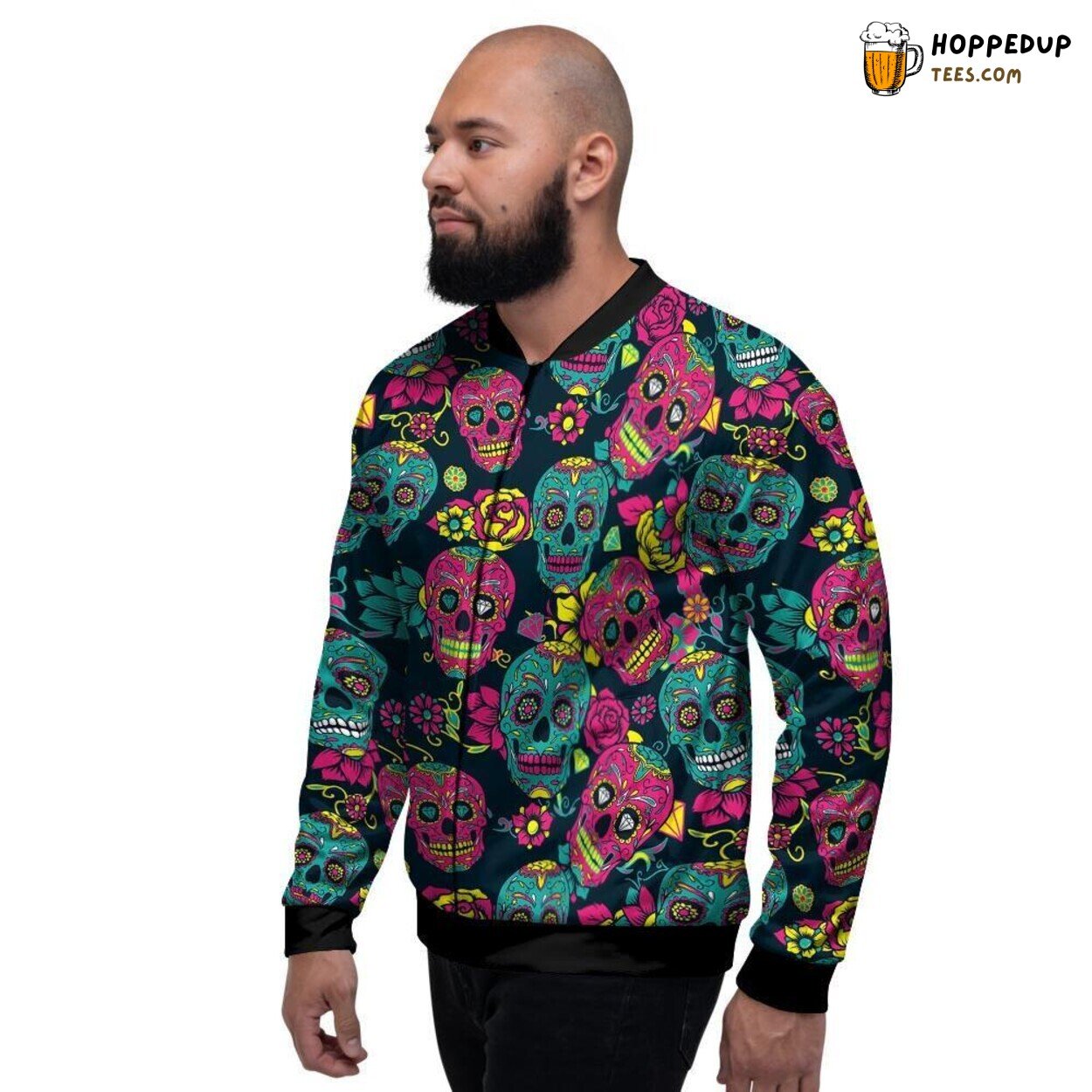 Iconic Sugar Skull Print Design Men’s Bomber Jacket Cultural Art Fashion Look