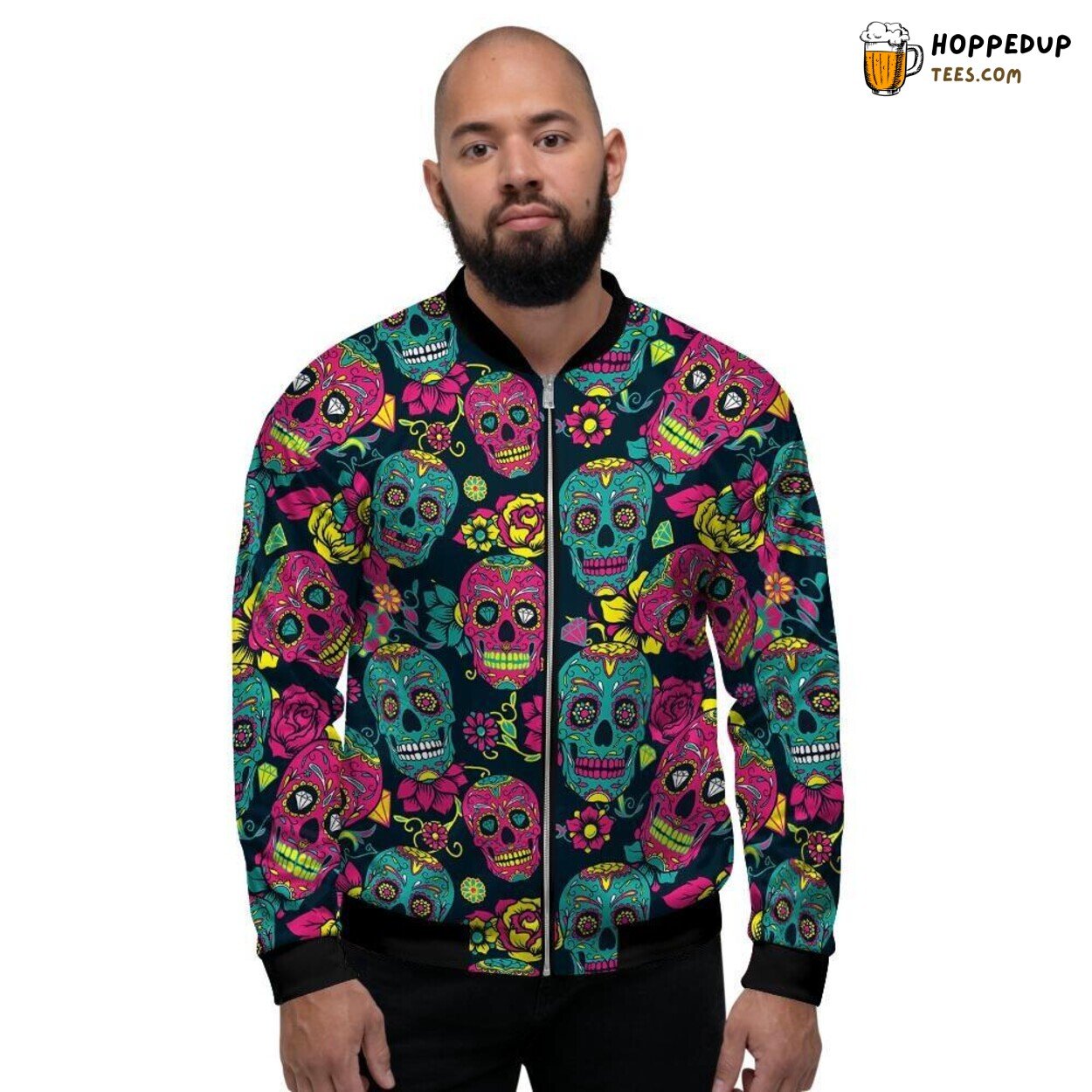 Iconic Sugar Skull Print Design Men’s Bomber Jacket Cultural Art Fashion Look