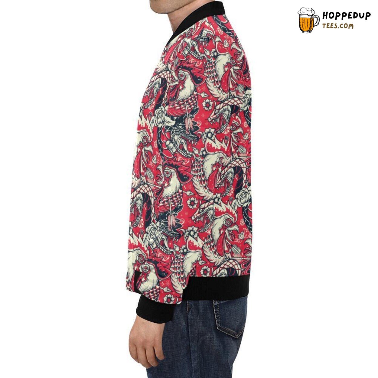 Illustrated Farm Chicken Hen Men’s Bomber Jacket Quirky Countryside Fashion Wear