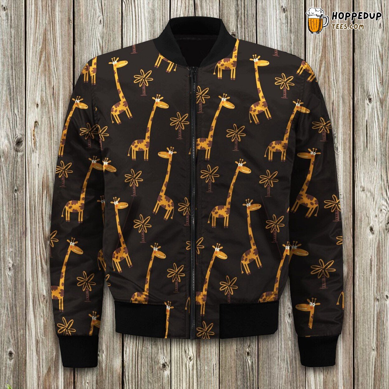 Illustration Cute Print With Funny Lovely Giraffe Background Bomber Jacket