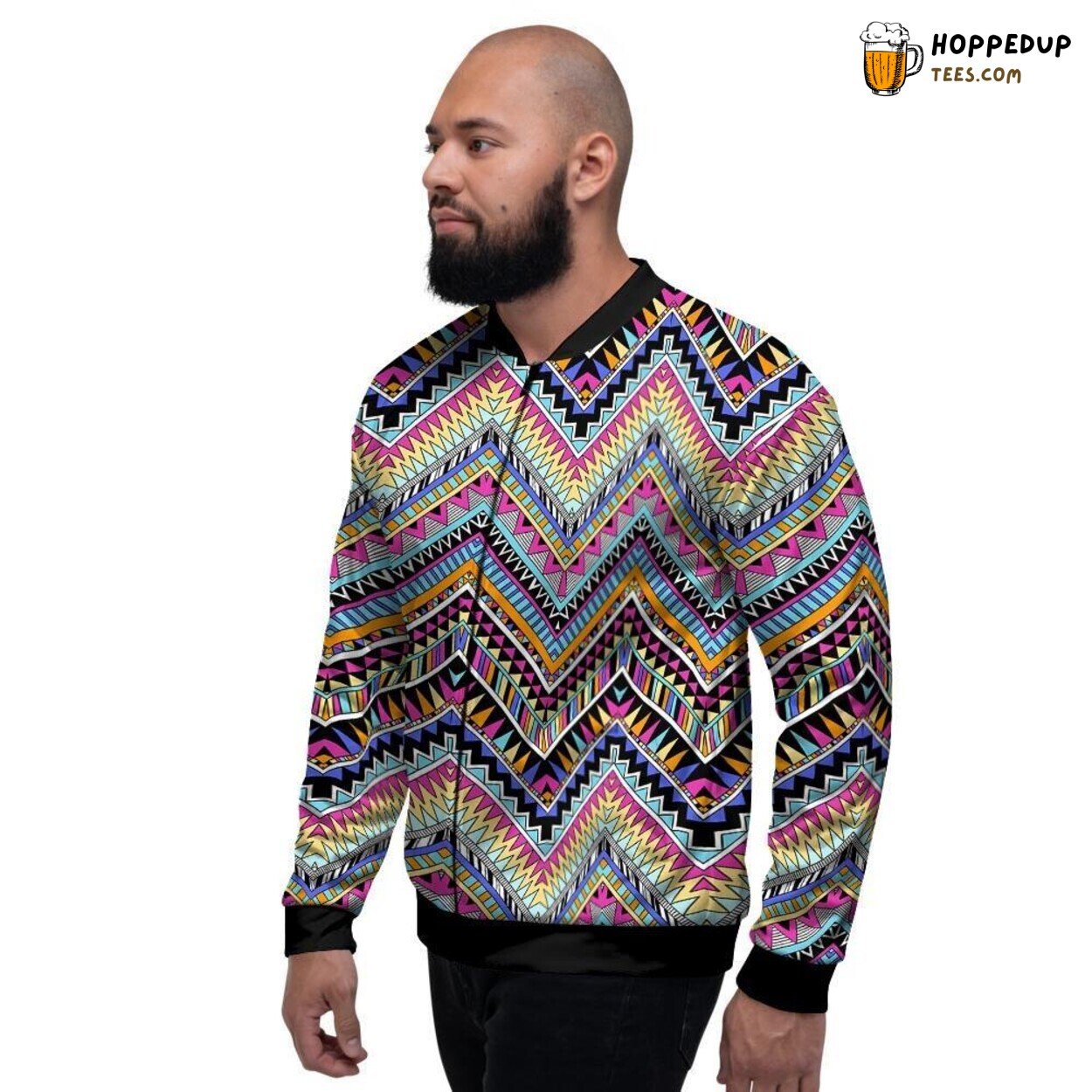 Indian Aztec Design Multicolored Zigzag Pattern Men’s Bomber Jacket Tribal Art