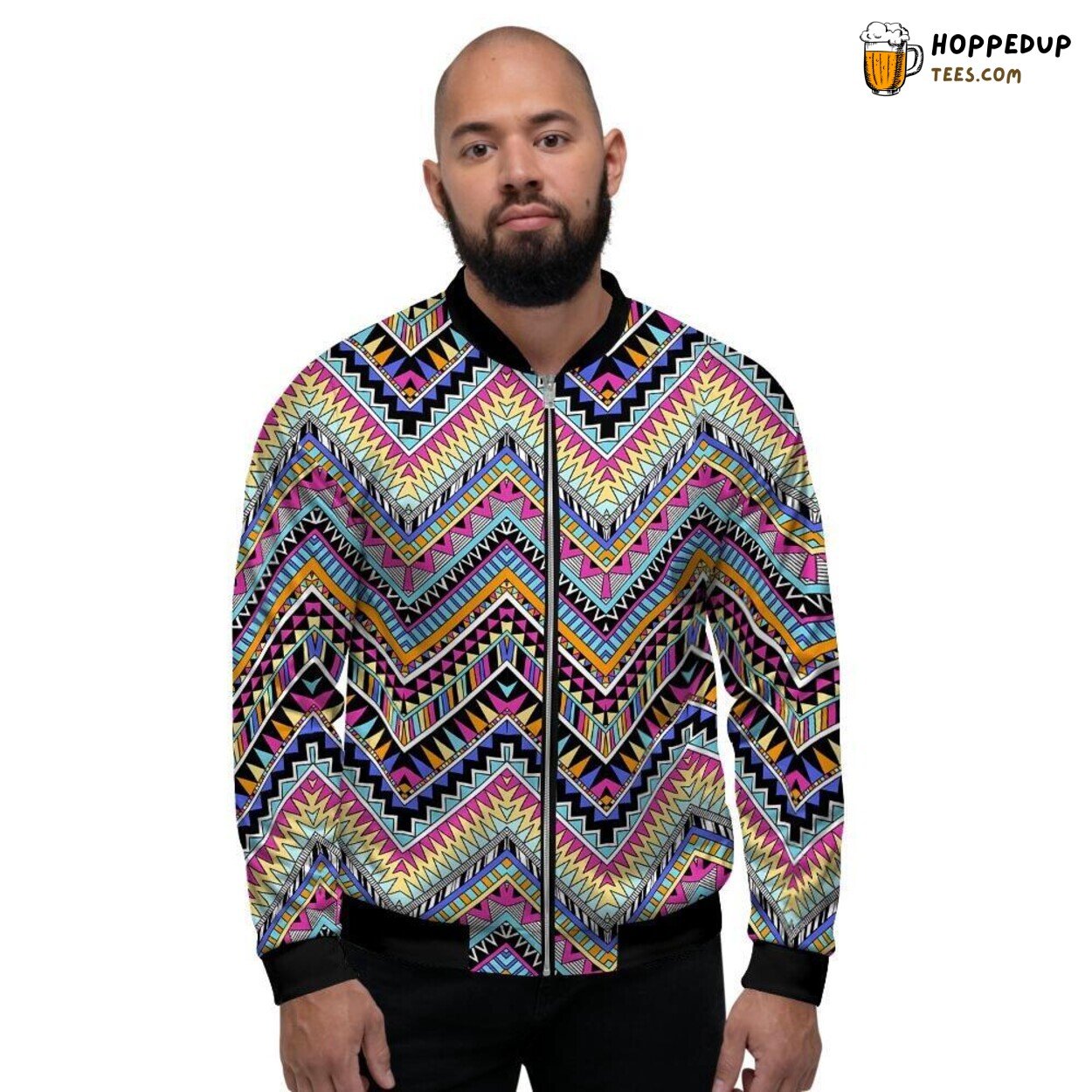 Indian Aztec Design Multicolored Zigzag Pattern Men’s Bomber Jacket Tribal Art