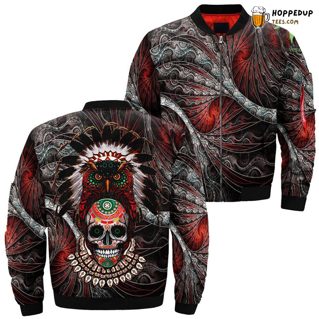 Indian Native Owl Sugar Skull Unique Design Bomber Jacket