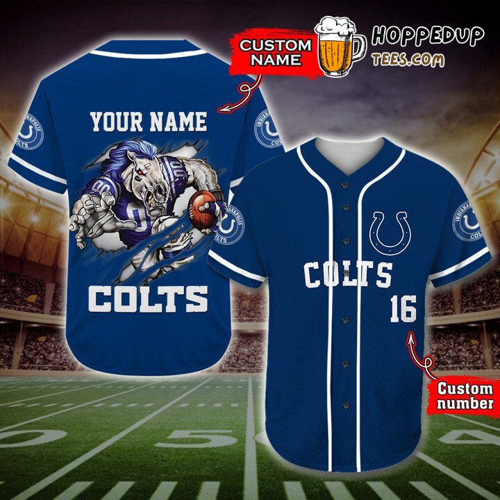 Indianapolis Colts Blue Custom Unisex Baseball Jersey Competitive Spirit Indianapolis Colts Blue Custom Unisex Baseball Jersey Competitive Spirit