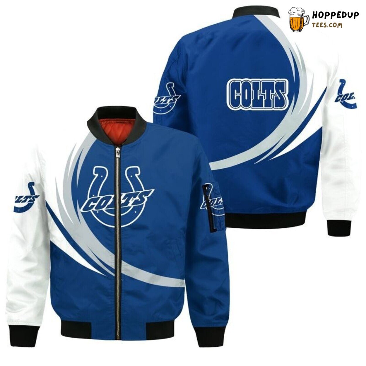 Indianapolis Colts Bomber Jacket Emphasizing Unique Curve Graphic Design